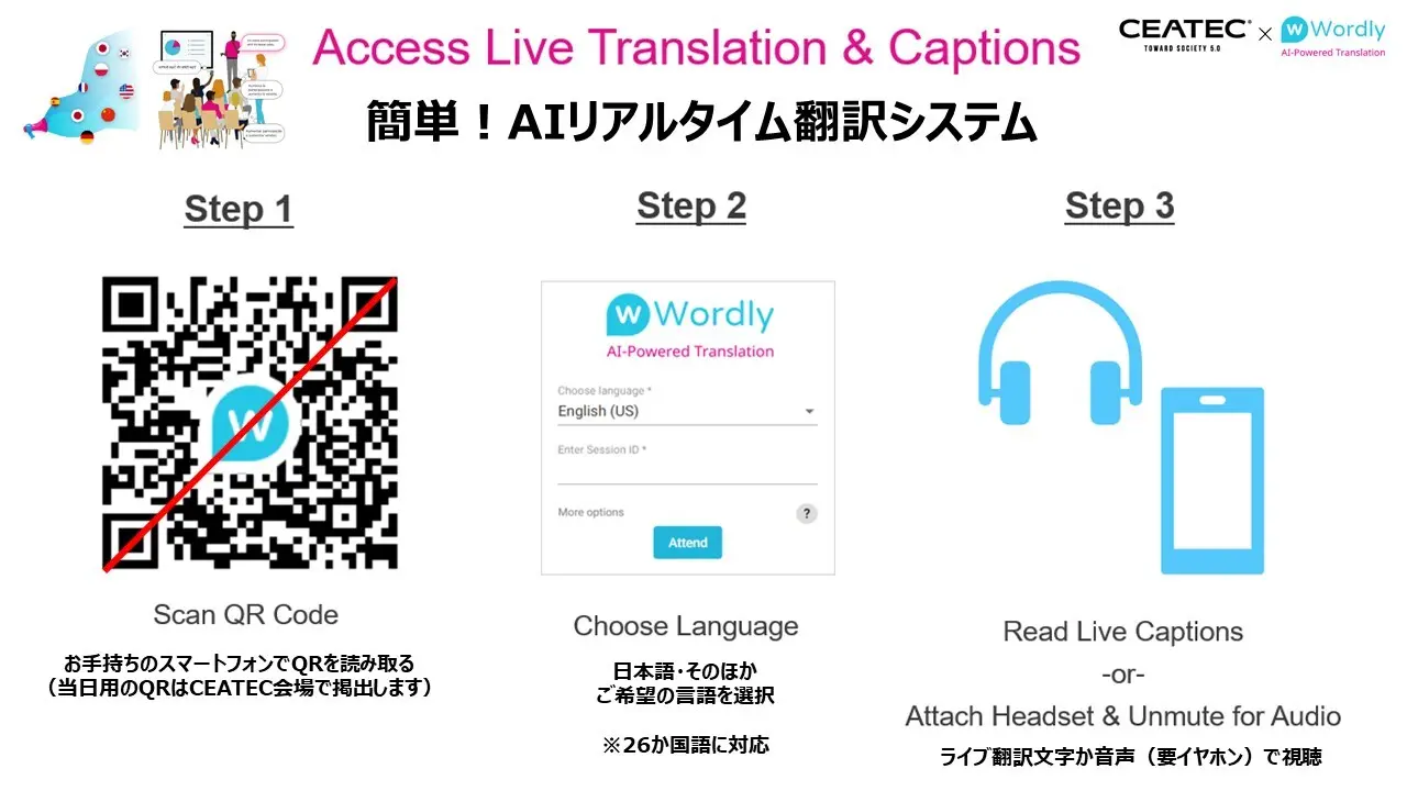 CEATEC CONFERENCE 『AIリアルタイム翻訳システム』を試験導入、40以上の言語に対応
