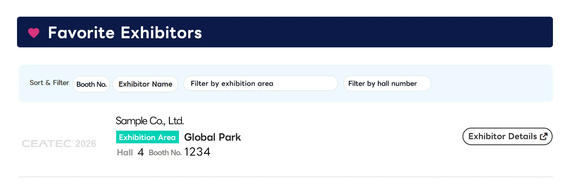 ③ Illustrative screen of favorite exhibitors